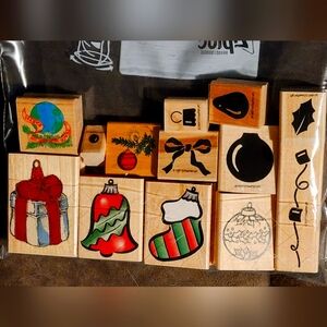 13 Christmas Themed Rubber Stamps Set - Ornaments